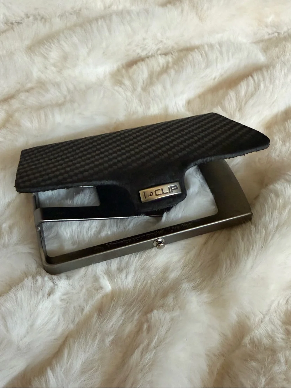 I-CLIP Slim Money Clip Wallet in Black Leather with Silver Frame